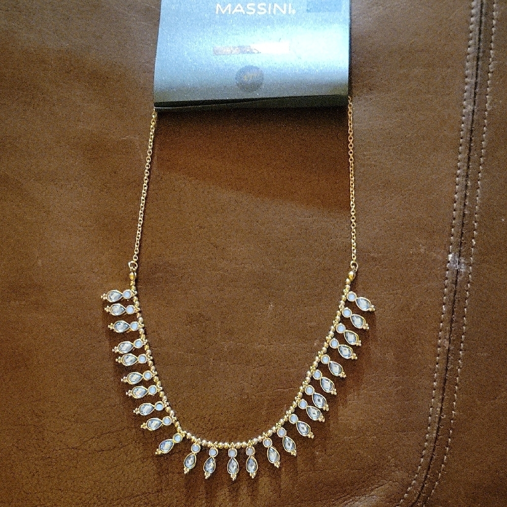 Massini Gold Tone Necklace Blue Aquamarine Faux